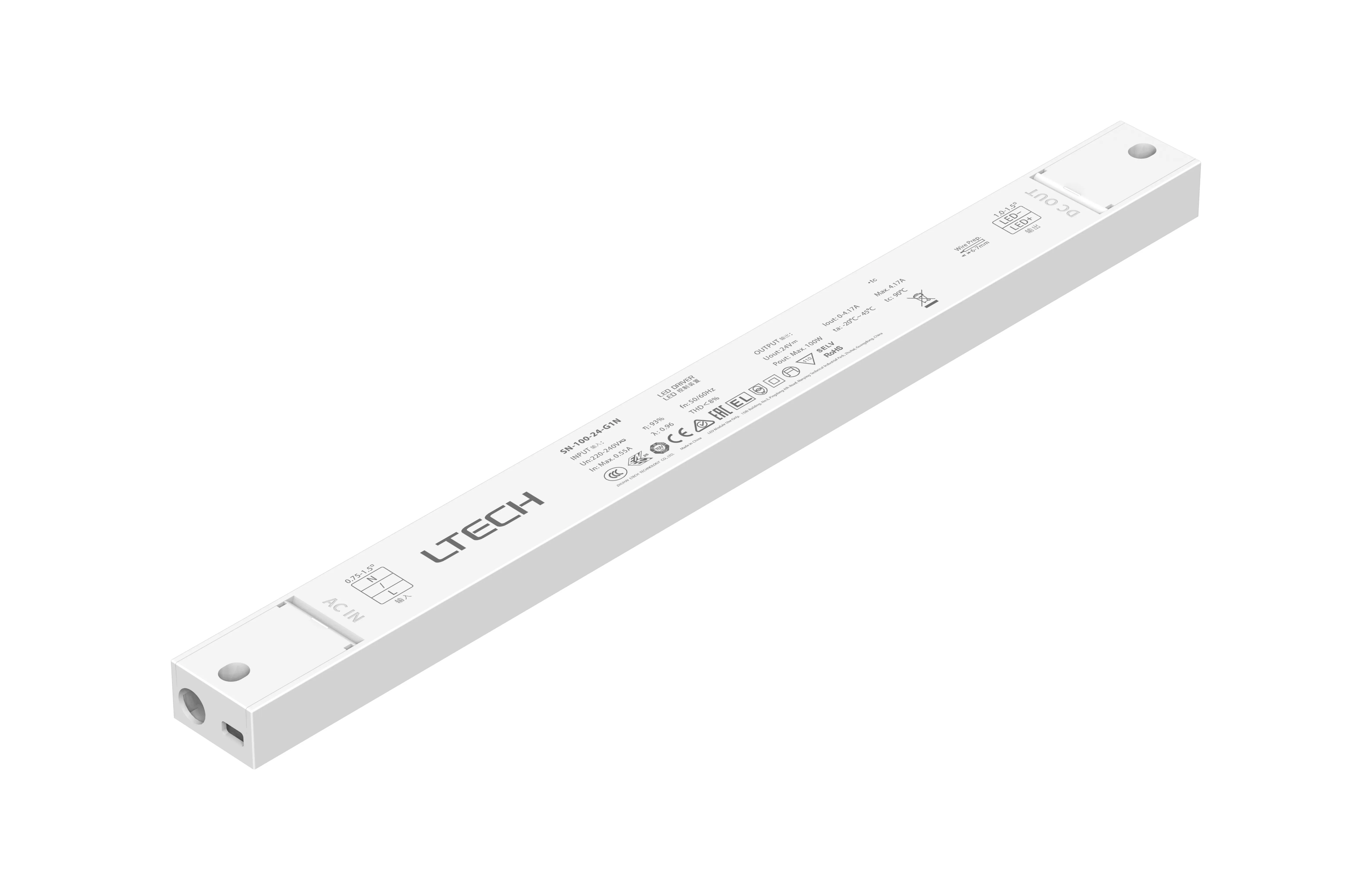 SN-100-24-G1N  Intelligent Constant Voltage  LED Driver, ON/OFF, 100W, 24VDC 4.17A , 220-240Vac, IP20, 5yrs Warrenty.